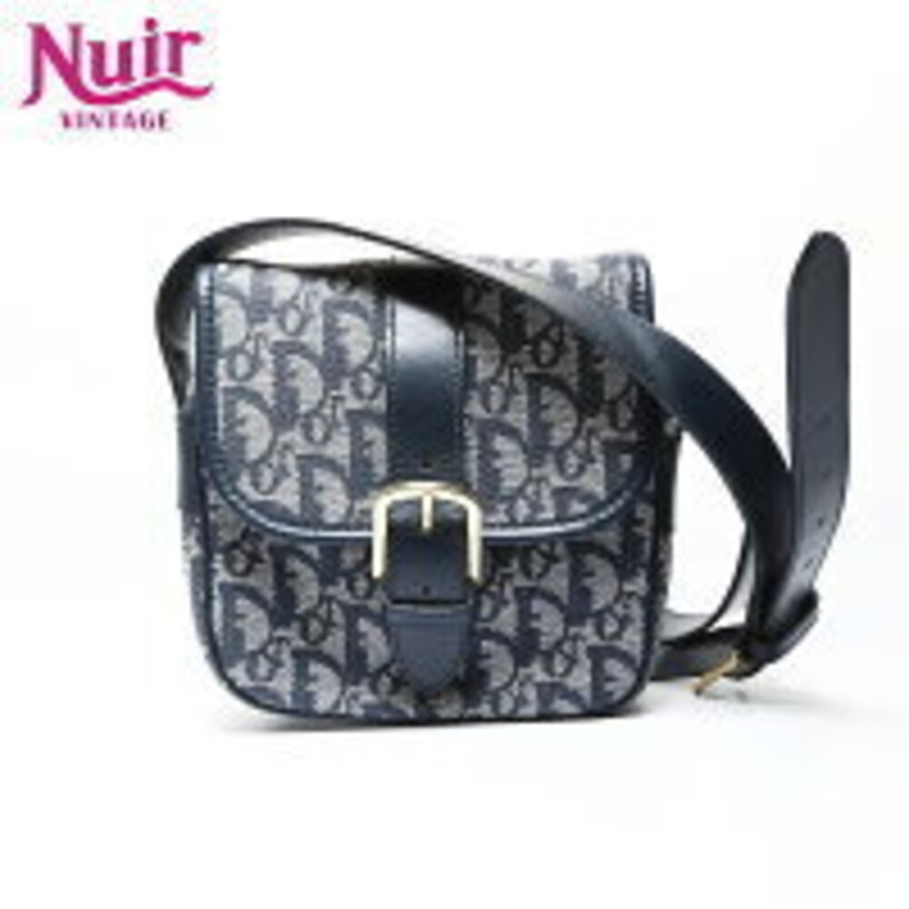 Christian Dior Trotter Canvas Shoulder Bag Navy Blue